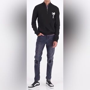 AND NOW THIS Black Sweater with White Palm Tree